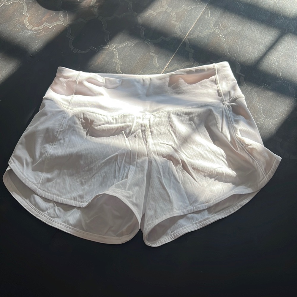 white lululemon speed up shorts